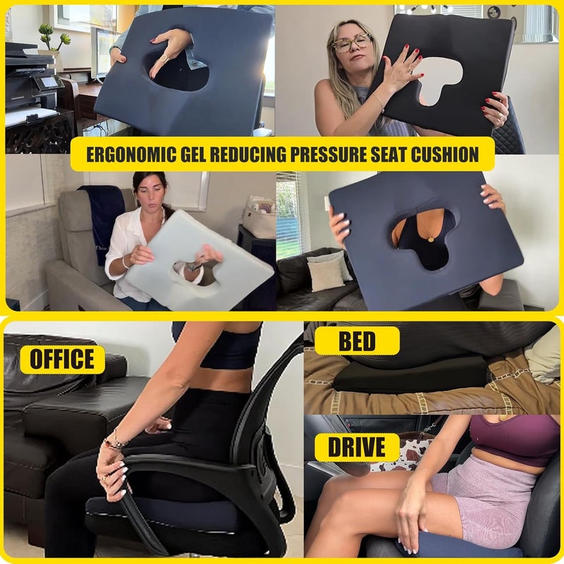FoKon Gel Wheelchair Seat Cushion,Bed Sore Cushions for Butt,Sciatica,Coccyx,Pressure Sore & Ulcer Pain Relief Butt Pillow for Office Chair,Removable&Washable(Thickened&Support-Enhanced Set Black) - Image 2